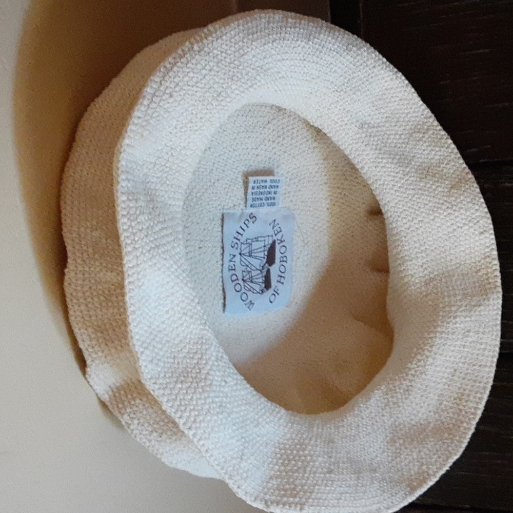 Wooden Ships Hat, hand made, ivory, cotton, one of a kind